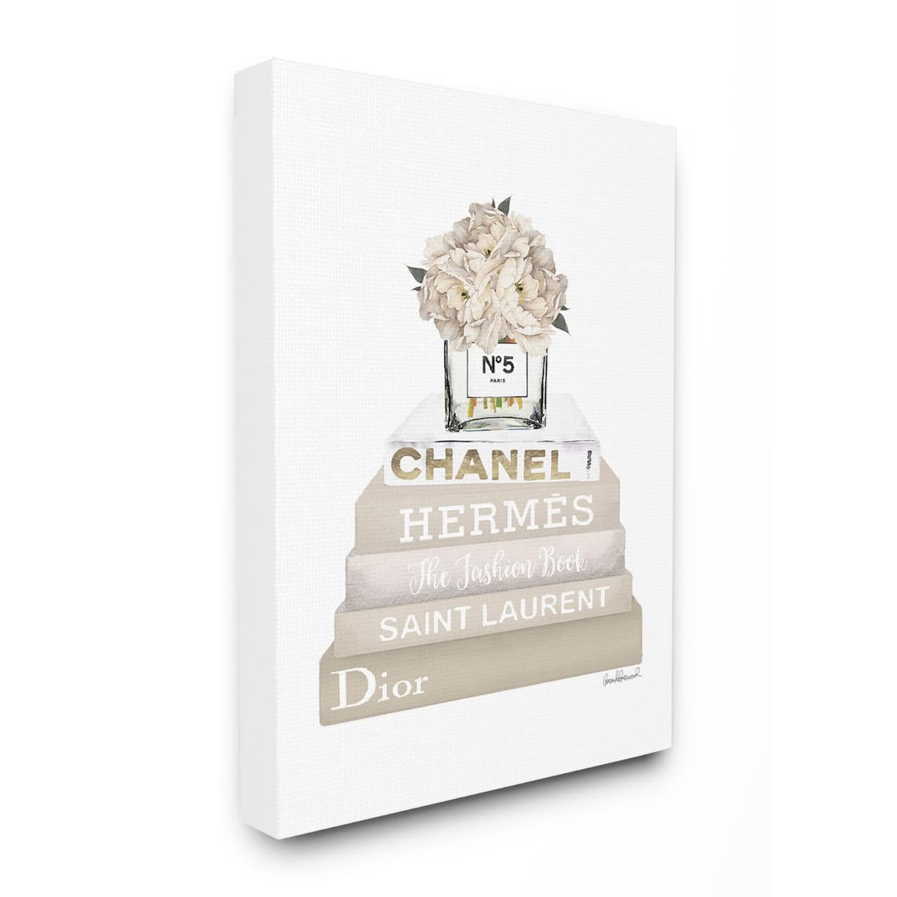 Stupell Industries High Fashion Book Stack with Tan Flowers Wall Art